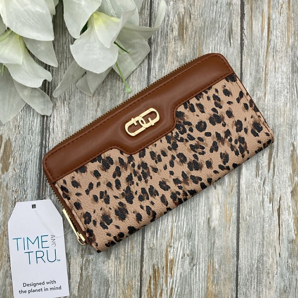 Women's Alex Zip Around Wallet Layered Leopard Bag Purse